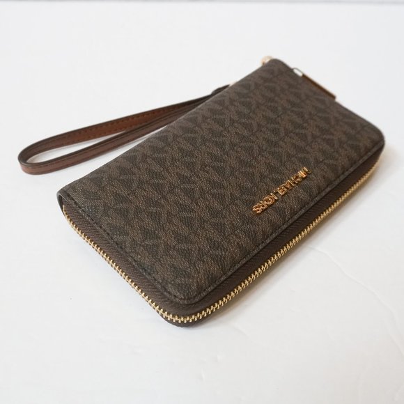 Michael Kors Jet Set Travel Large Phone Case Wallet Wristlet MK Brown - Picture 2 of 12